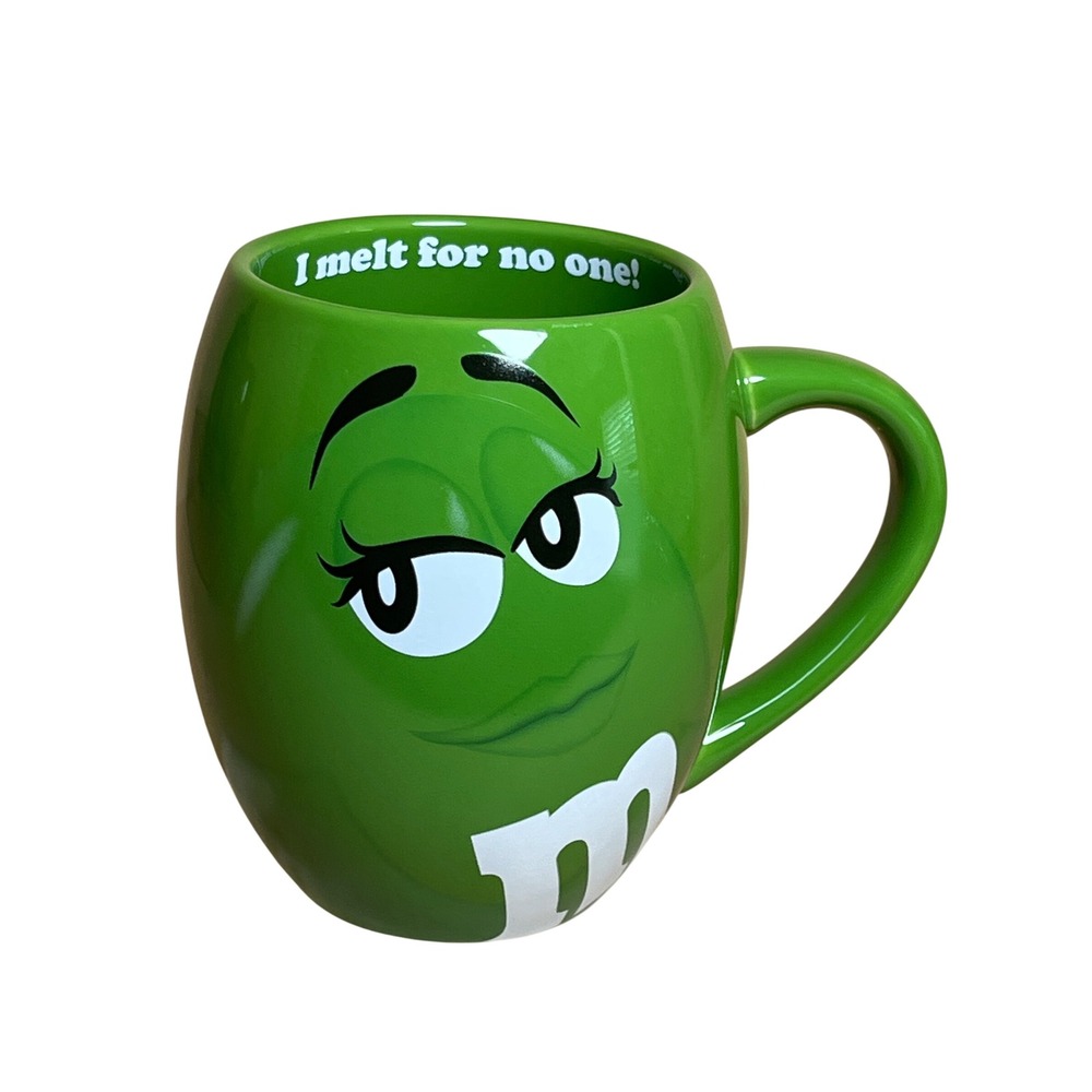 M&Ms World Y2K Green Character Coffee Mug "I Melt For No One! 2016 Ceramic Cup